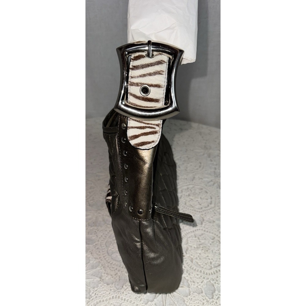 NEW Carlos Falchi Chi Purse Quilted Metallic Zebra Calf Hair Hobo Shoulder Bag - Picture 6 of 13